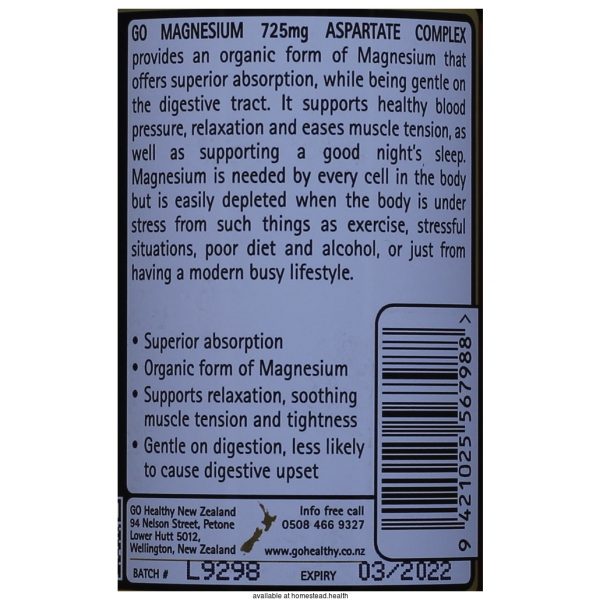 GO Healthy Magnesium Aspartate 725mg 100Vcaps